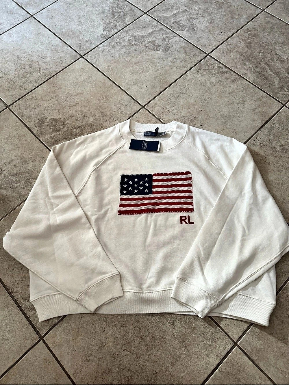 Polo Ralph Lauren Logo American Flag French Terry Crewneck Sweatshirt